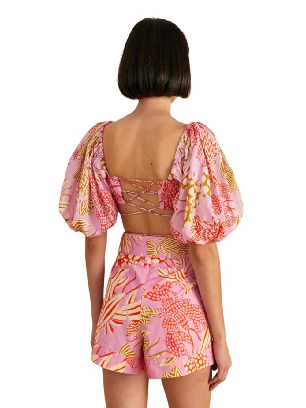 Farm Rio Mixed Lobster Belted Shorts Sz S Pink Pleated High Waist Tropical Beach - Picture 2 of 16